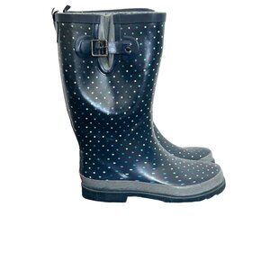 Womens Chooka Tall Rain Boots Navy Polka Dot